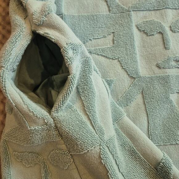 Lucy Folk Sol Belted Cotton Terry Mini Dress Size Large Blue Shapes Faces Pocket - Picture 8 of 9